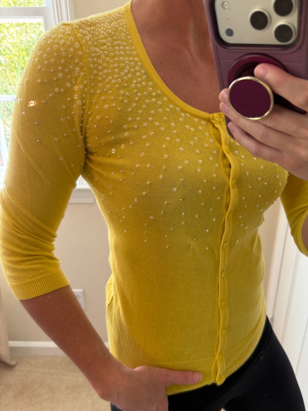 The Limited Yellow Sequin Beaded Sweater Cardigan Small